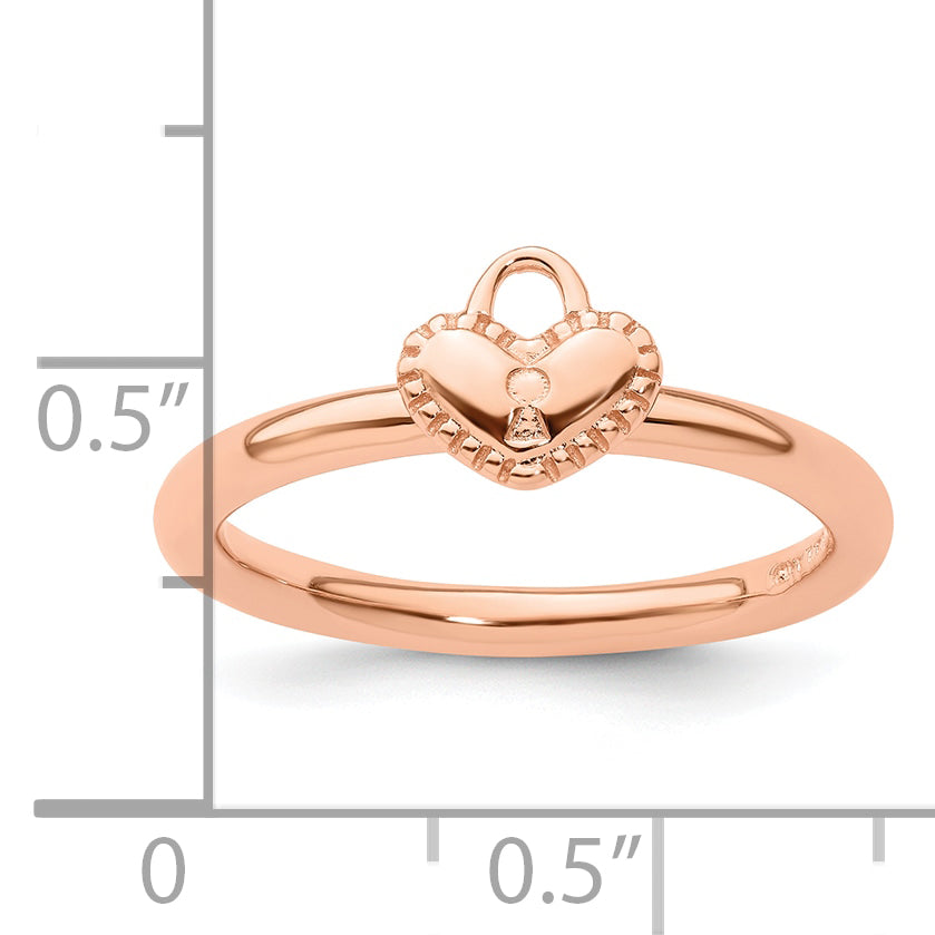 Sterling Silver Stackable Expressions Pink-plated Heart Padlock Ring