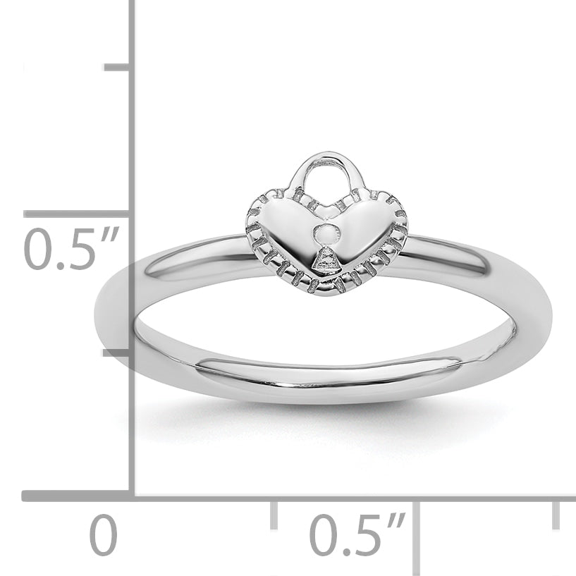 Sterling Silver Stackable Expressions Rhodium Heart Padlock Ring