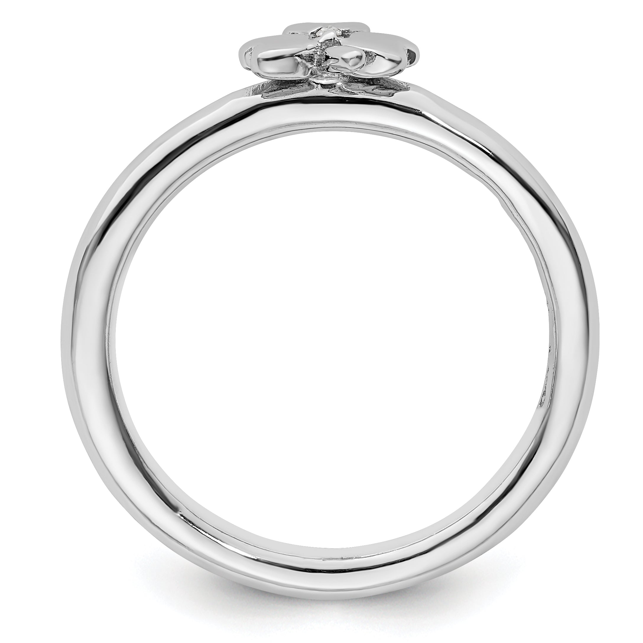 Sterling Silver Stackable Expressions Rhodium Diamond Clover Ring Secondary image