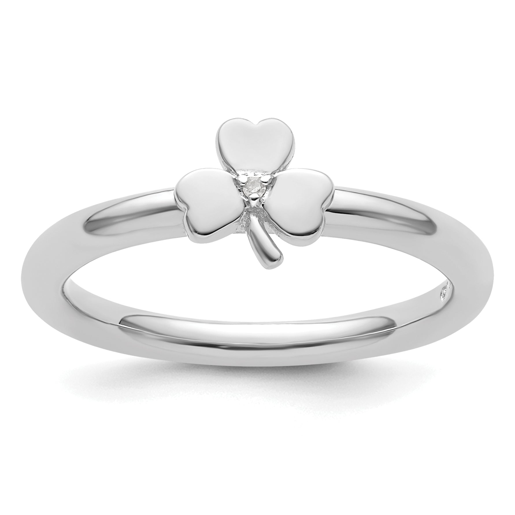Sterling Silver Stackable Expressions Rhodium Diamond Clover Ring Main image