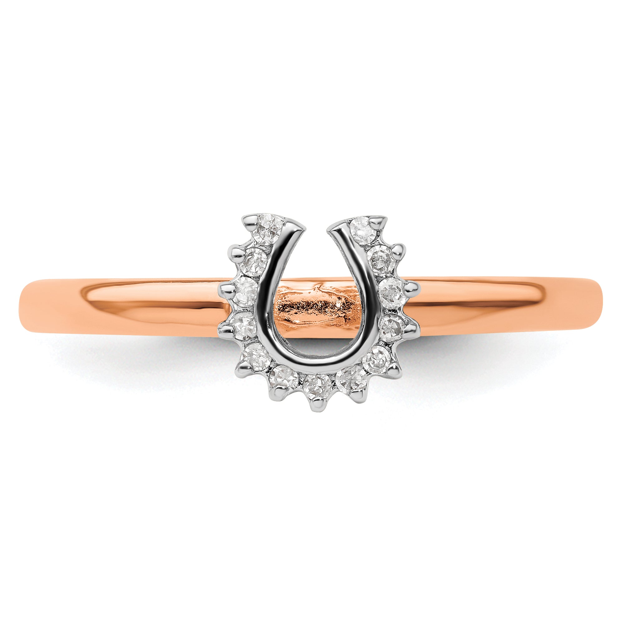 Sterling Silver Stackable Expressions Pink-plated Dia. Horseshoe Ring