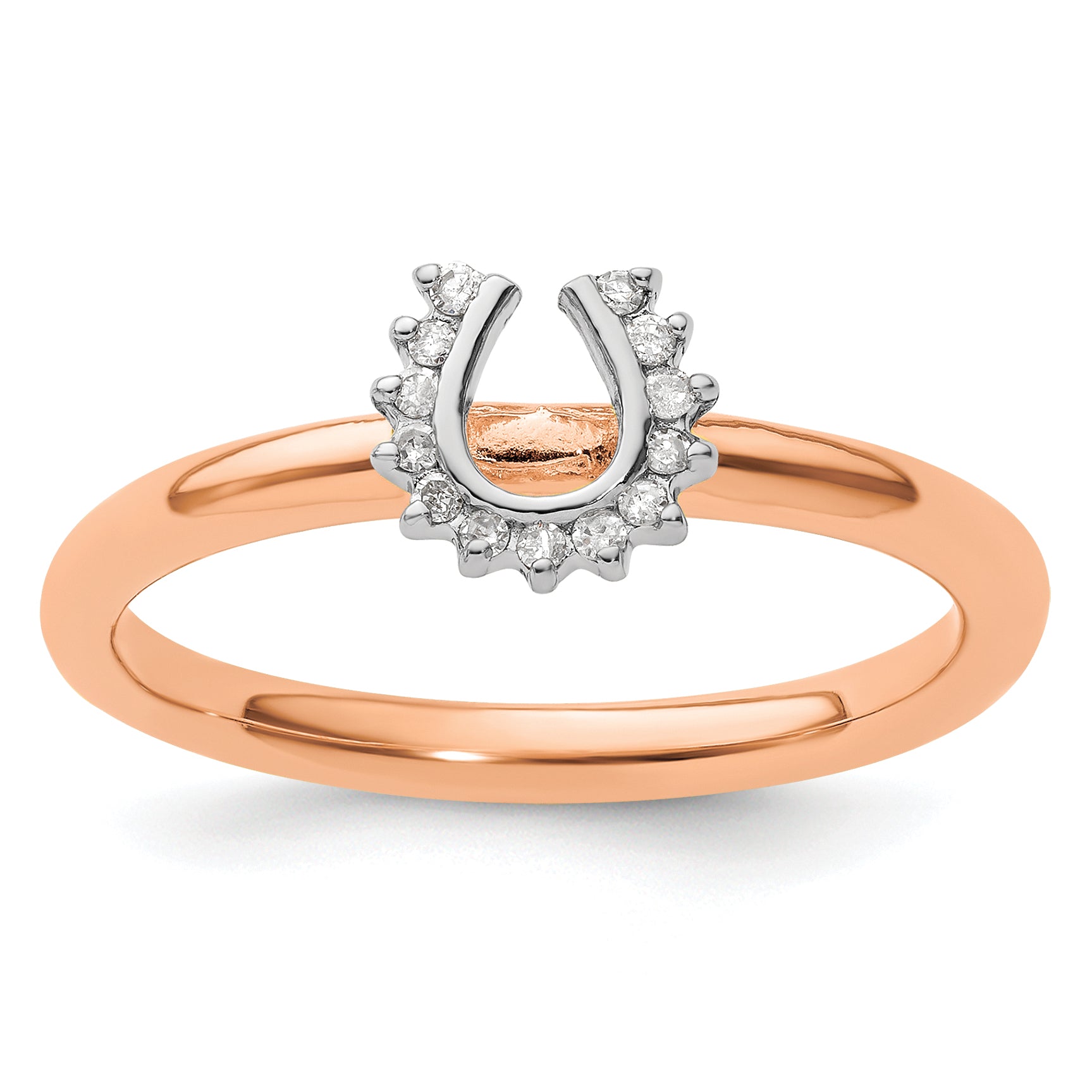 Sterling Silver Stackable Expressions Pink-plated Dia. Horseshoe Ring