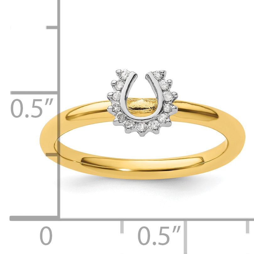 Sterling Silver Stackable Expressions Yellow-plated Dia. Horseshoe Ring