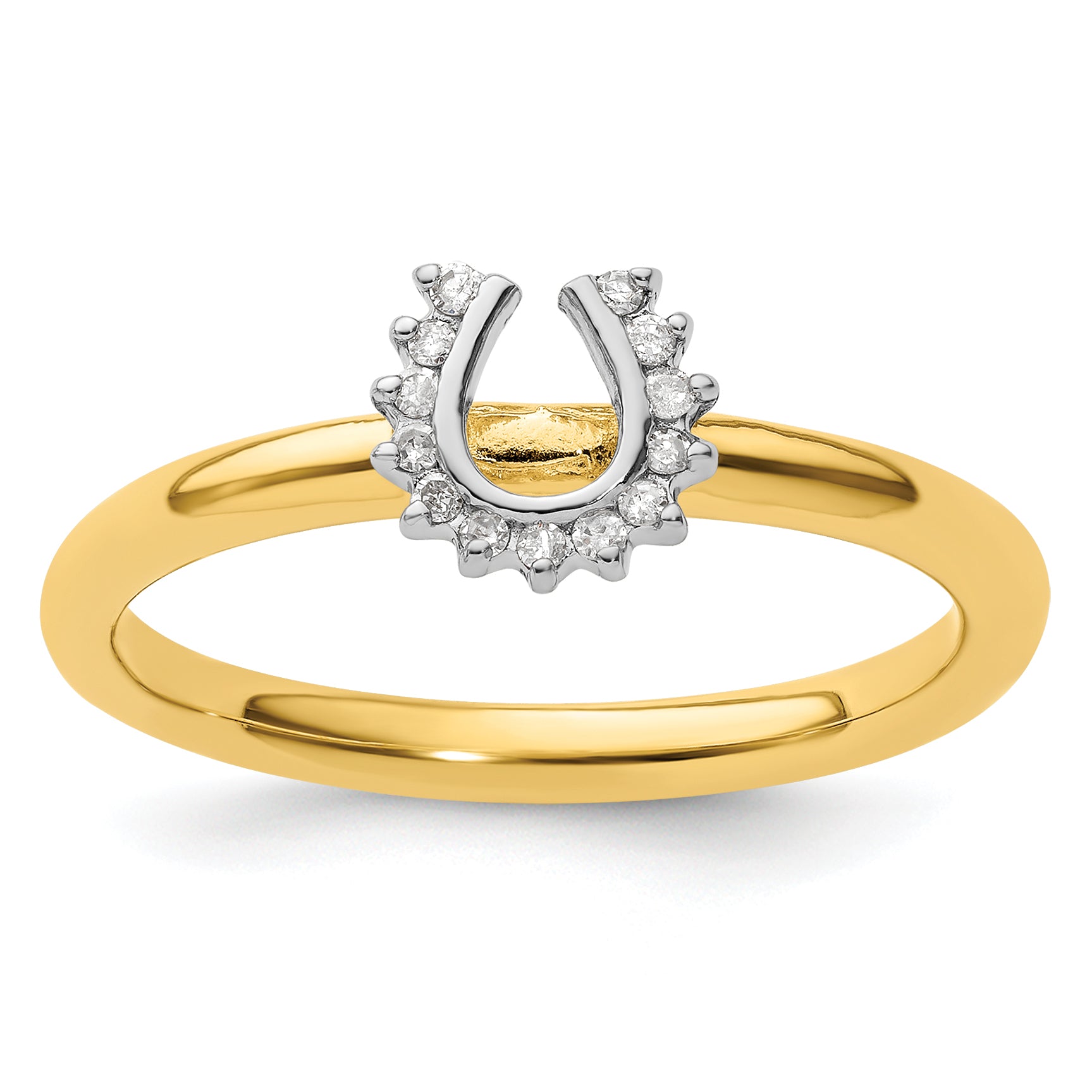 Sterling Silver Stackable Expressions Yellow-plated Dia. Horseshoe Ring