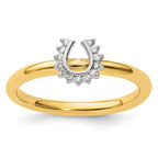 Sterling Silver Stackable Expressions Yellow-plated Dia. Horseshoe Ring