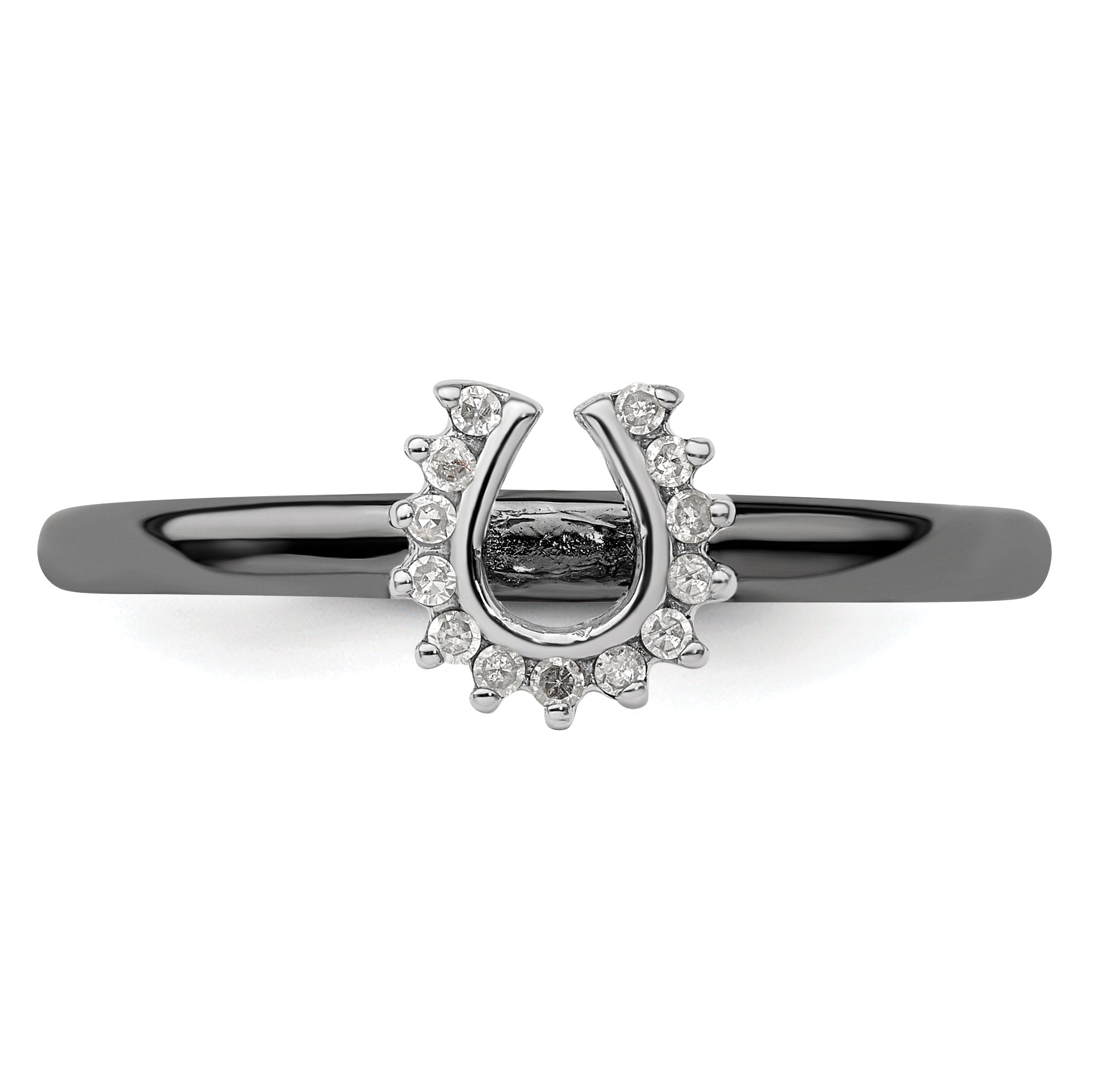 Sterling Silver Stackable Expressions Black-plated Dia. Horseshoe Ring