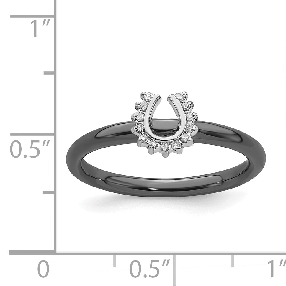 Sterling Silver Stackable Expressions Black-plated Dia. Horseshoe Ring