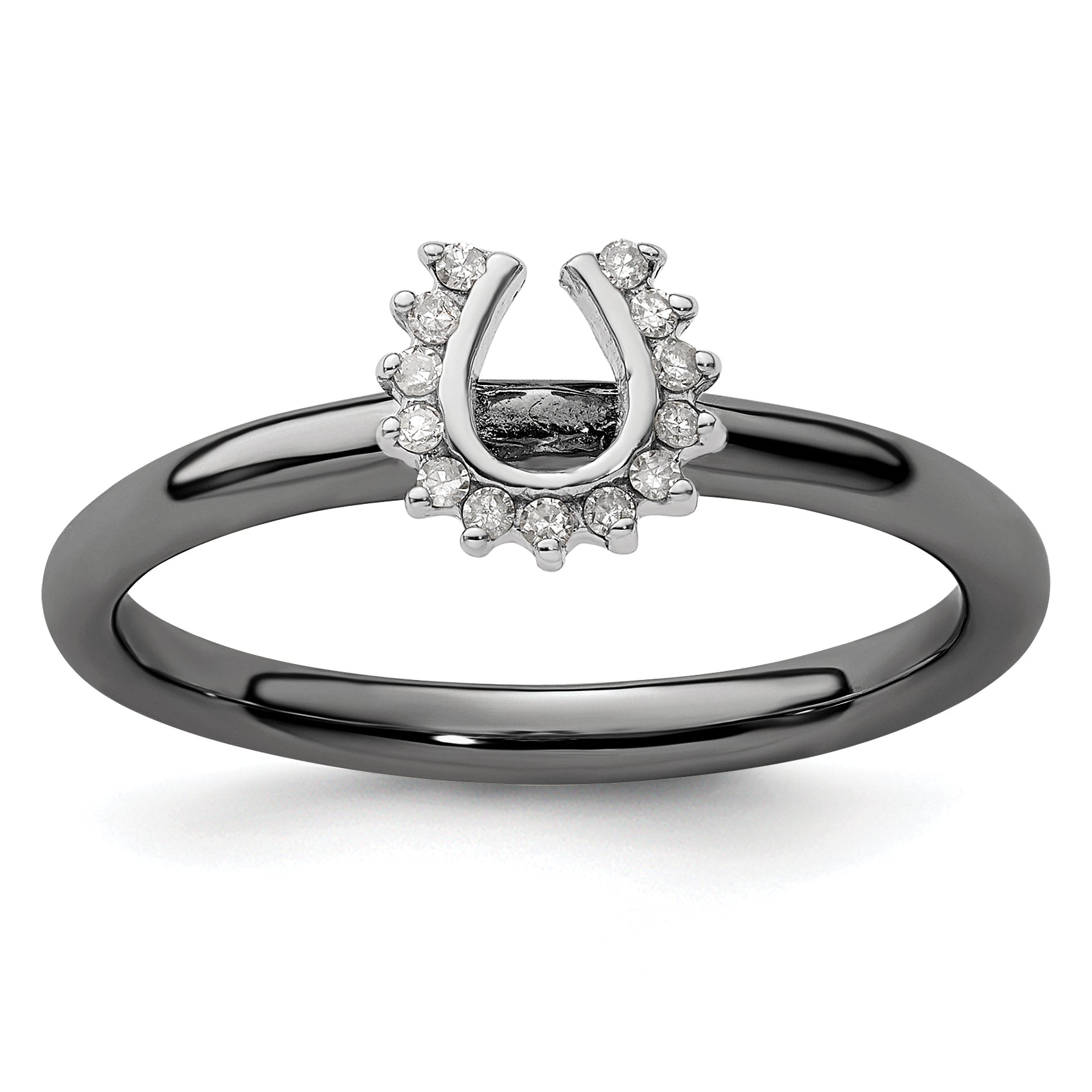 Sterling Silver Stackable Expressions Black-plated Dia. Horseshoe Ring