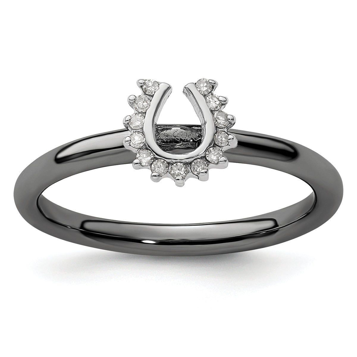 Sterling Silver Stackable Expressions Black-plated Dia. Horseshoe Ring