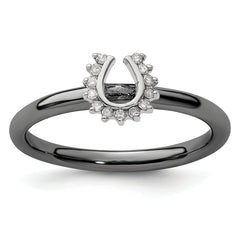 Sterling Silver Stackable Expressions Black-plated Dia. Horseshoe Ring