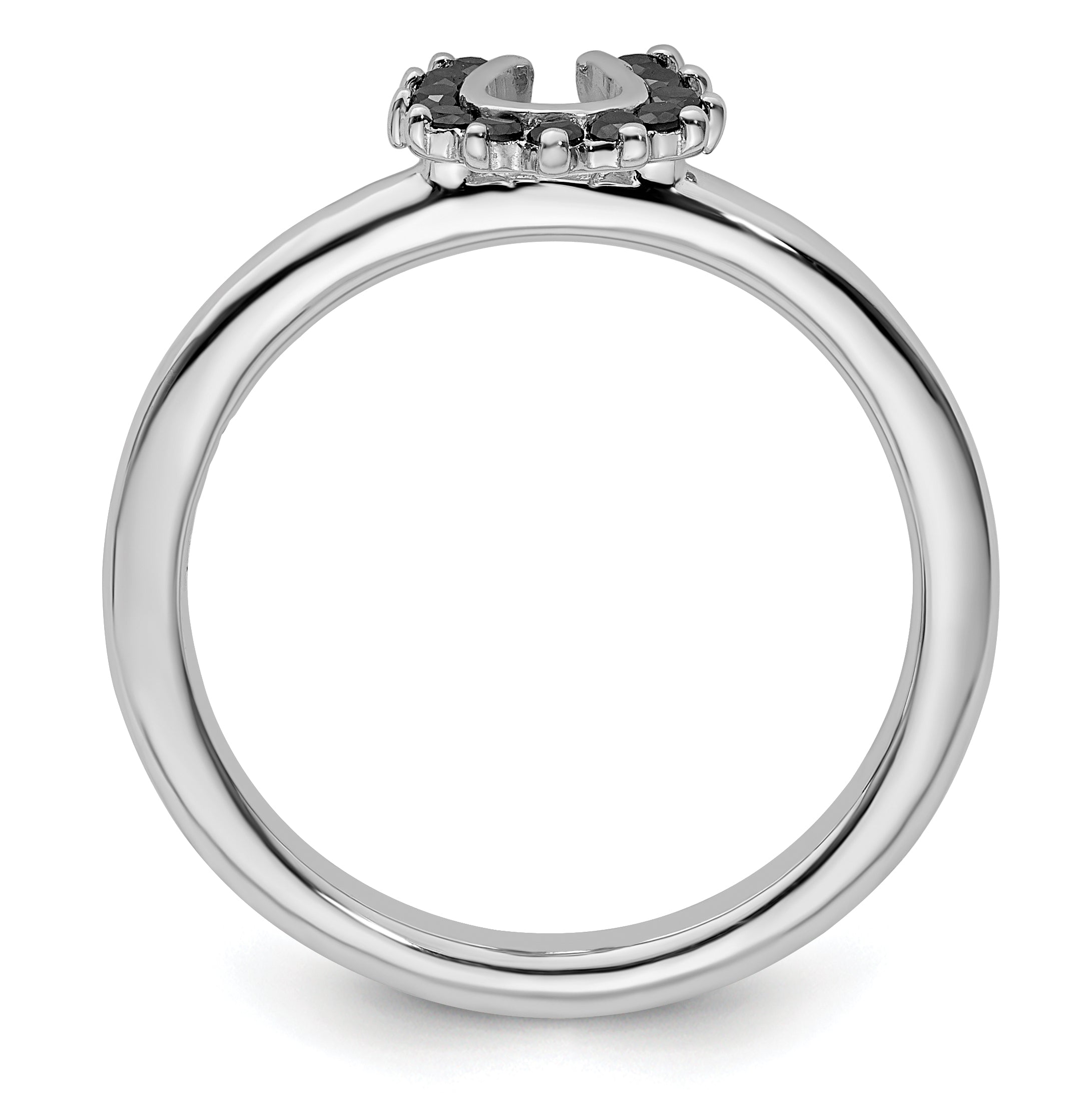 Sterling Silver Stackable Expressions Rhodium Black Dia. Horseshoe Ring Secondary image