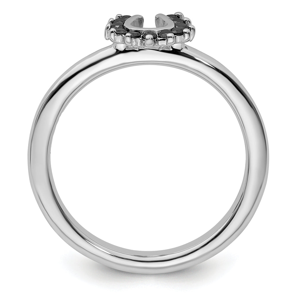 Sterling Silver Stackable Expressions Rhodium Black Dia. Horseshoe Ring