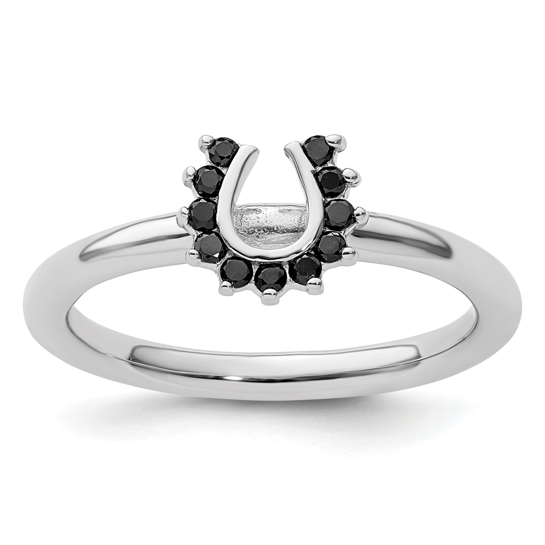 Sterling Silver Stackable Expressions Rhodium Black Dia. Horseshoe Ring Main image