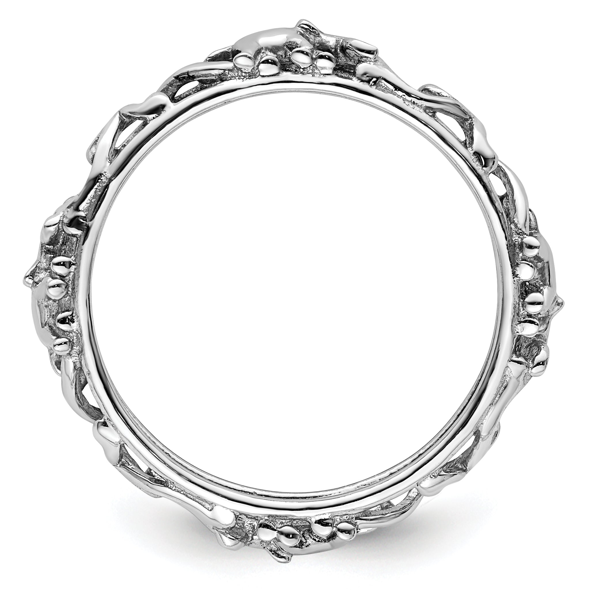 Sterling Silver Stackable Expressions Rhodium-plate Patterned Elephant Ring Secondary image