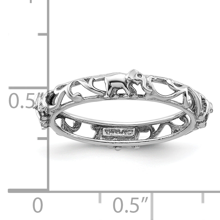 Sterling Silver Stackable Expressions Rhodium-plate Patterned Elephant Ring
