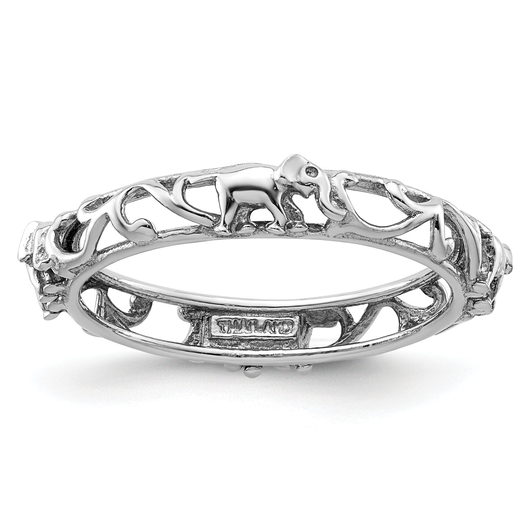 Sterling Silver Stackable Expressions Rhodium-plate Patterned Elephant Ring Main image