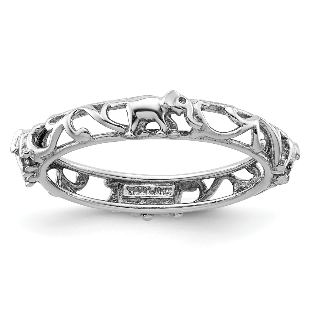 Sterling Silver Stackable Expressions Rhodium-plate Patterned Elephant Ring