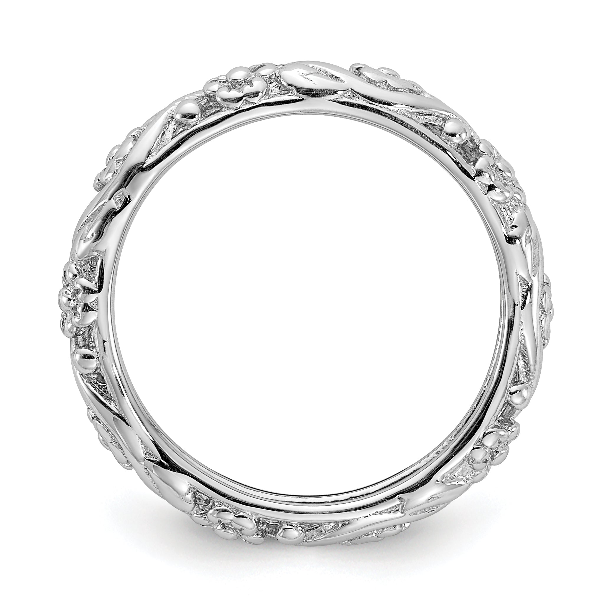 Sterling Silver Stackable Expressions Rhodium Floral Ring Secondary image