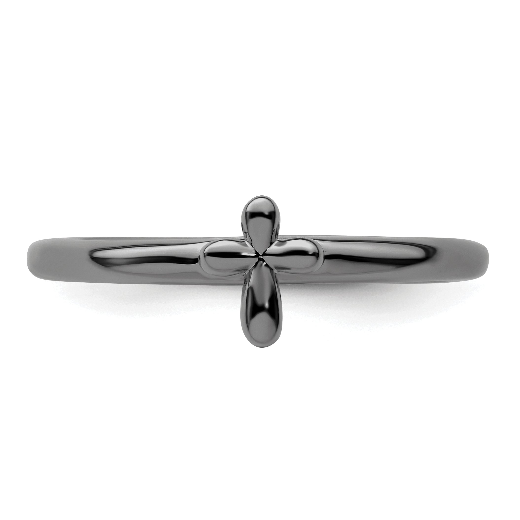 Sterling Silver Stackable Expressions Ruthenium-plated Cross Ring