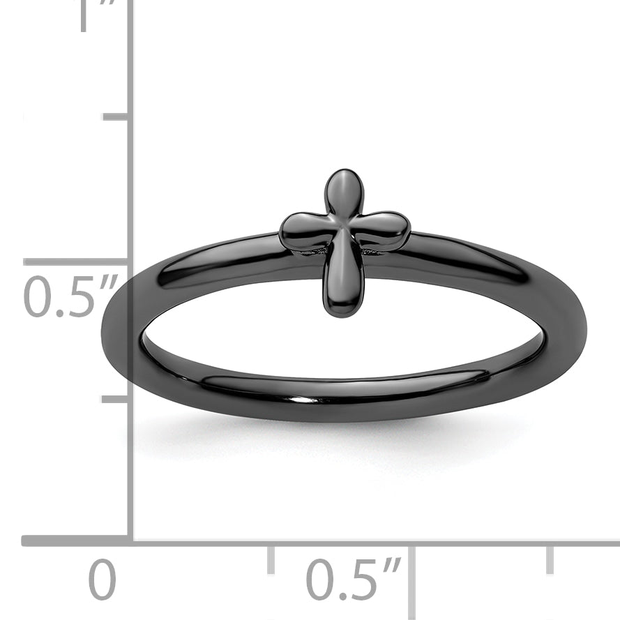 Sterling Silver Stackable Expressions Ruthenium-plated Cross Ring