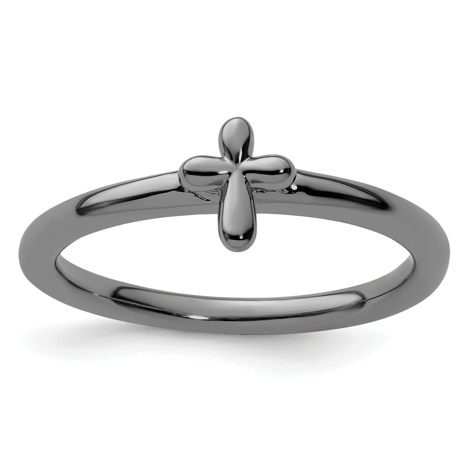 Sterling Silver Stackable Expressions Ruthenium-plated Cross Ring Main image