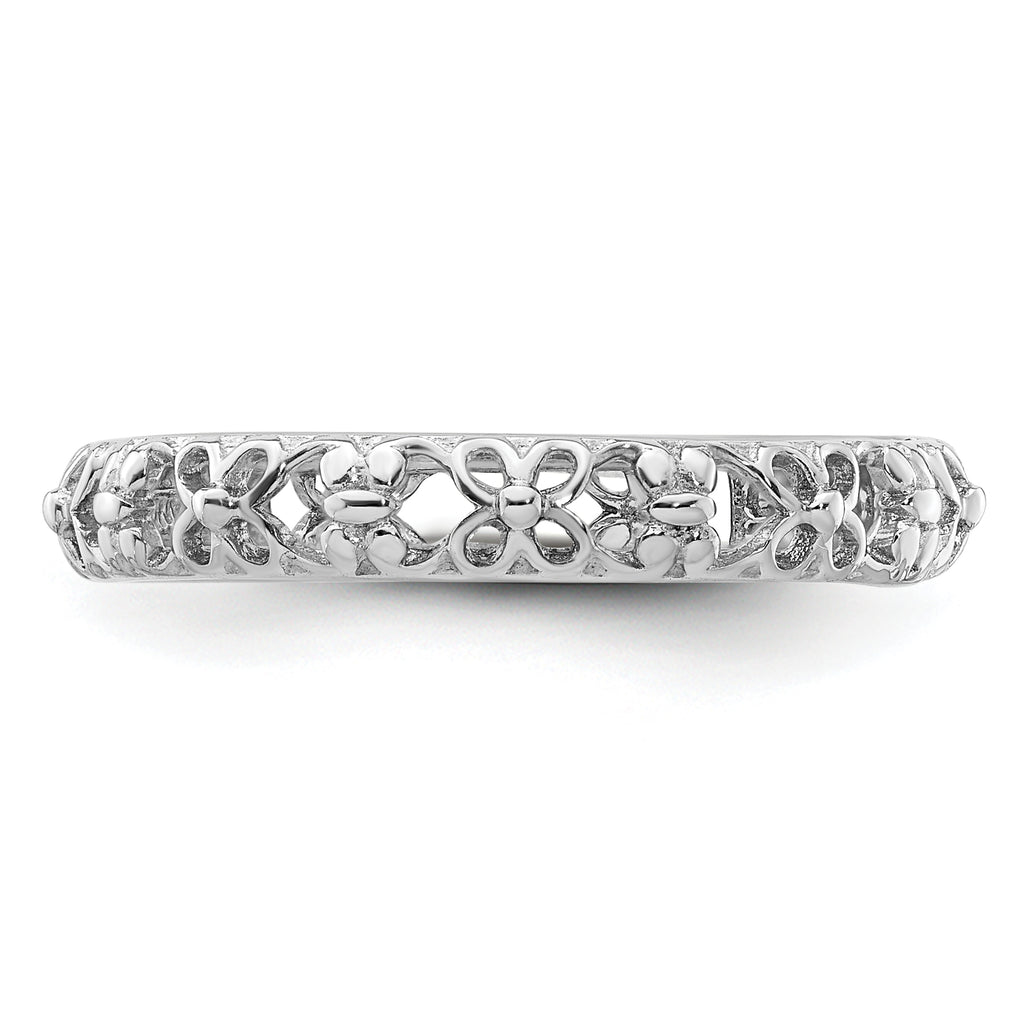 Sterling Silver Stackable Expressions Rhodium-plated Flower/Butterfly Ring