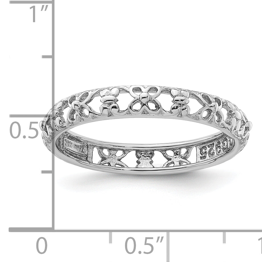 Sterling Silver Stackable Expressions Rhodium-plated Flower/Butterfly Ring