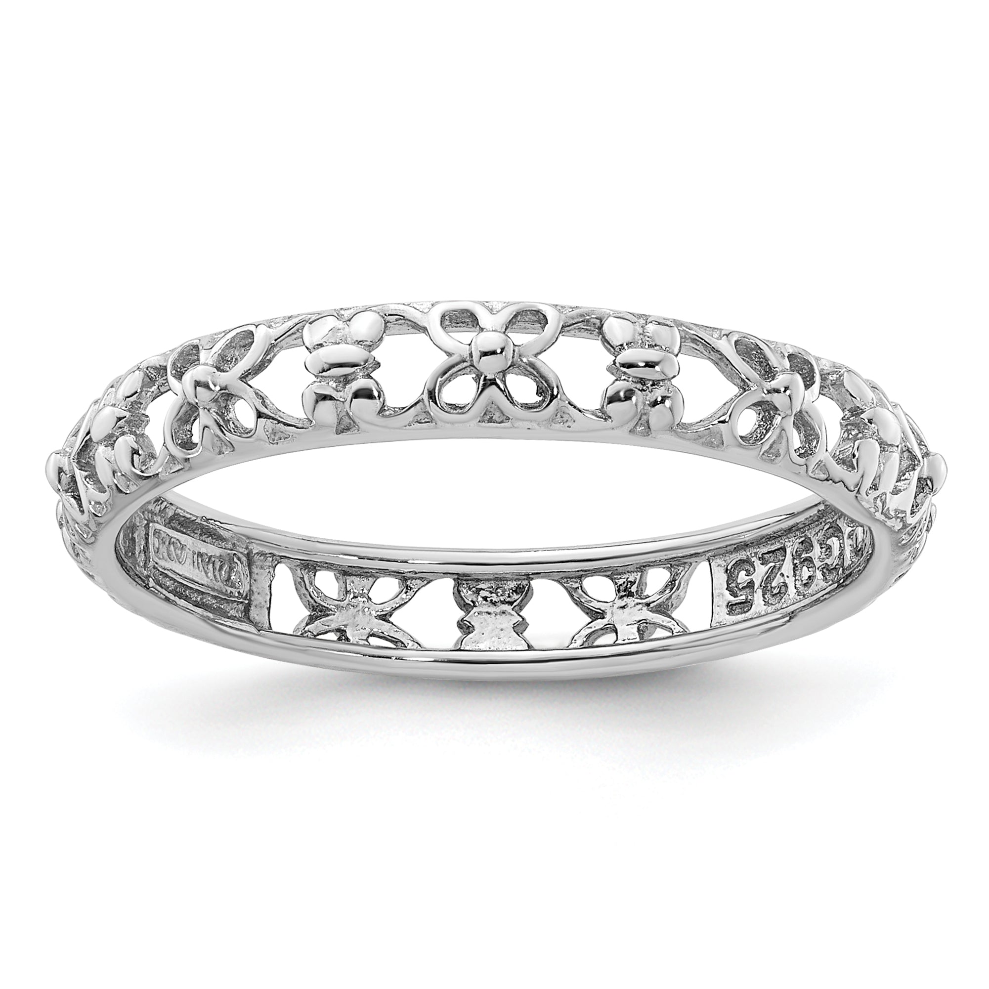 Sterling Silver Stackable Expressions Rhodium-plated Flower/Butterfly Ring Main image