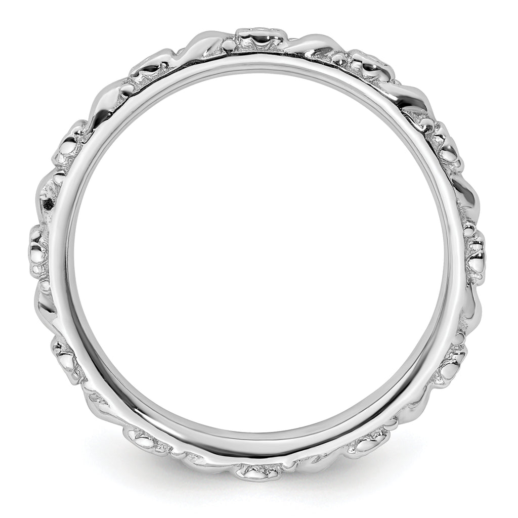 Sterling Silver Stackable Expressions Rhodium-plated Polished Flower Ring