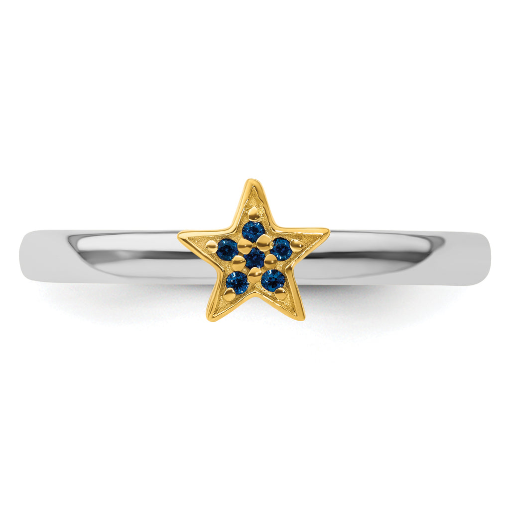 SS Stackable Expression Gold-Plated Cr. Sapphire Star Ring