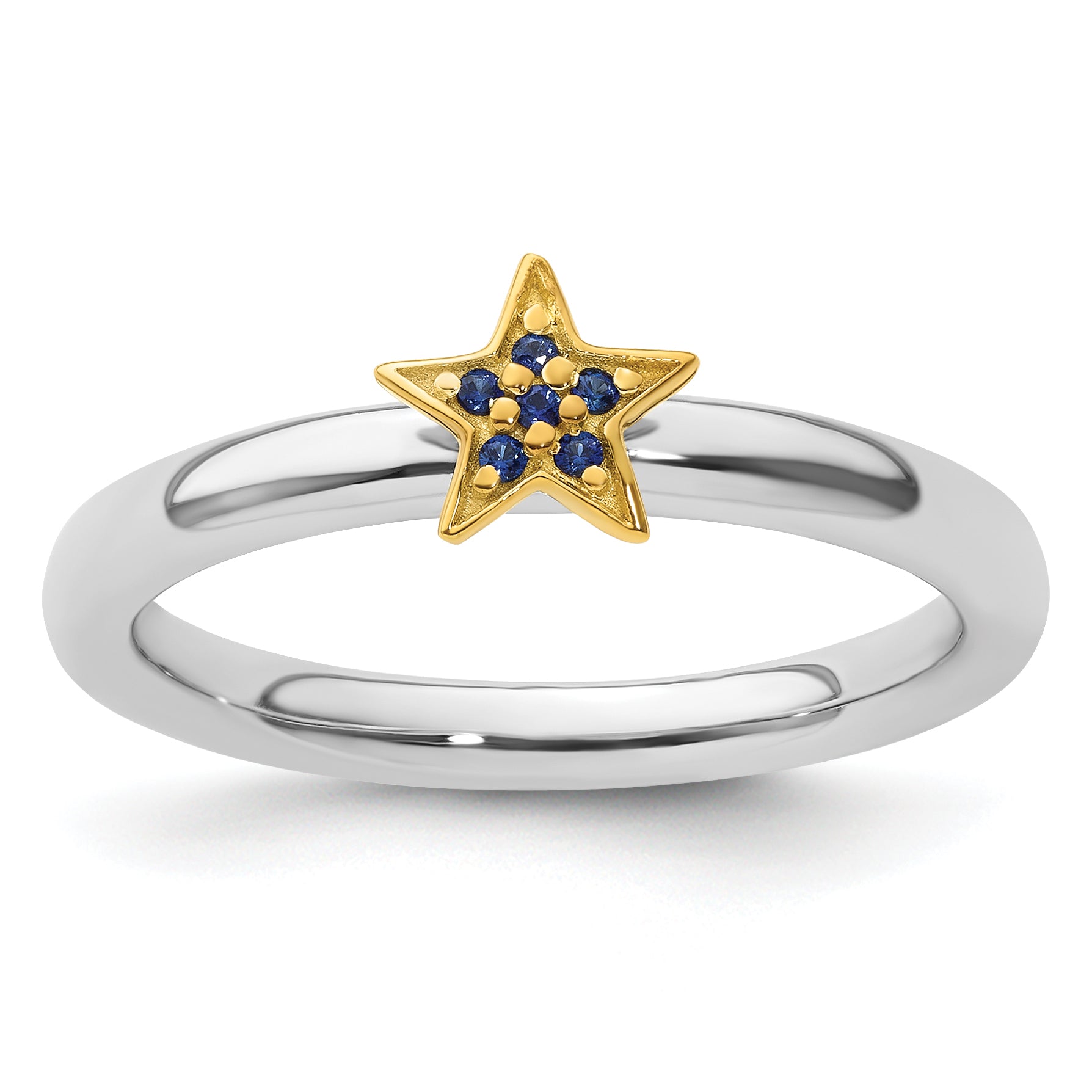SS Stackable Expression Gold-Plated Cr. Sapphire Star Ring Main image
