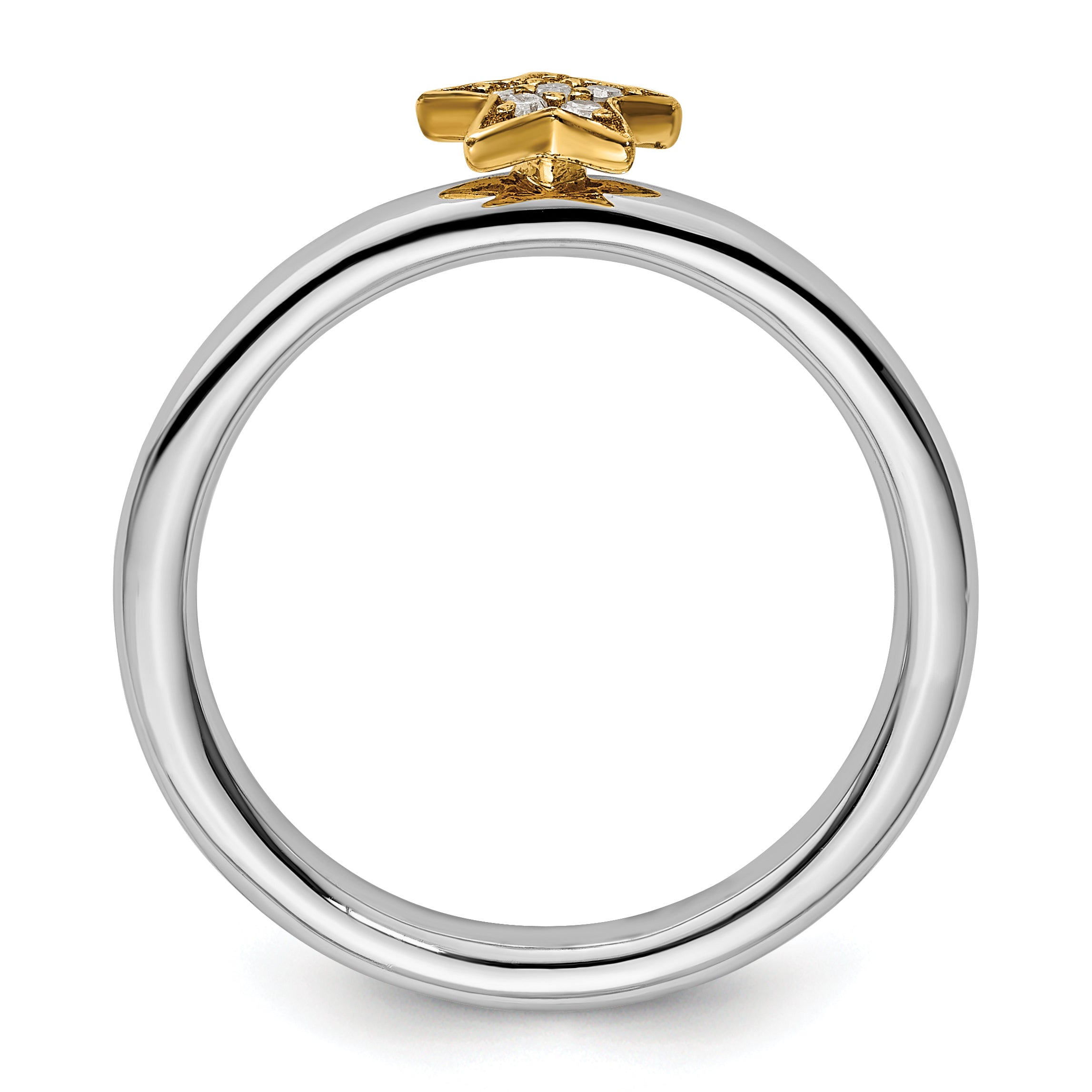 Sterling Silver Stackable Expression Gold-Plated Dia. Star Ring Secondary image