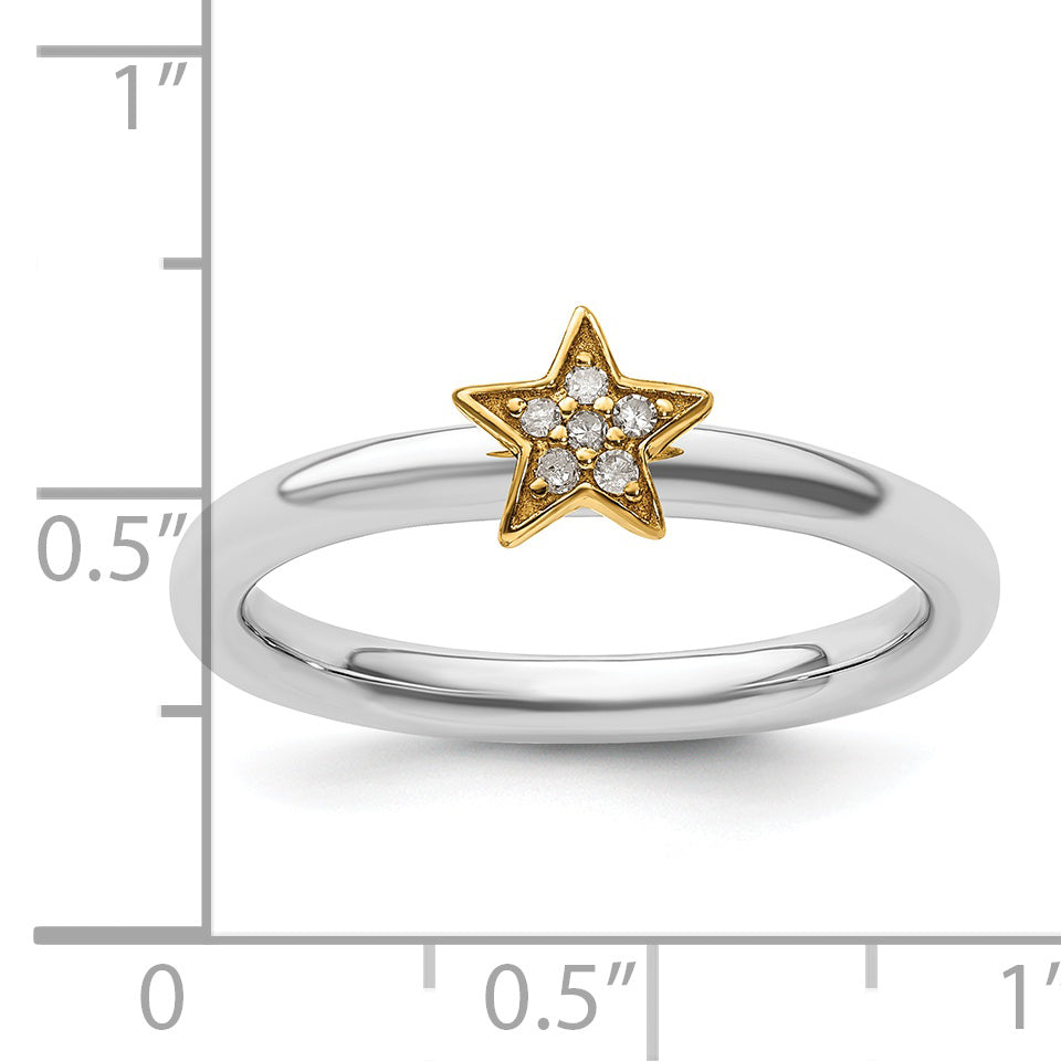 Sterling Silver Stackable Expression Gold-Plated Dia. Star Ring