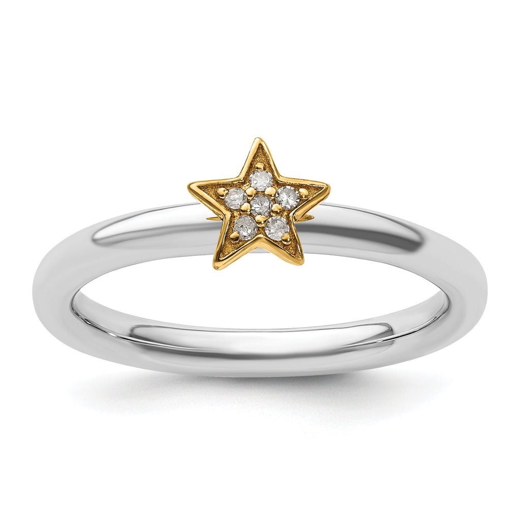 Sterling Silver Stackable Expression Gold-Plated Dia. Star Ring