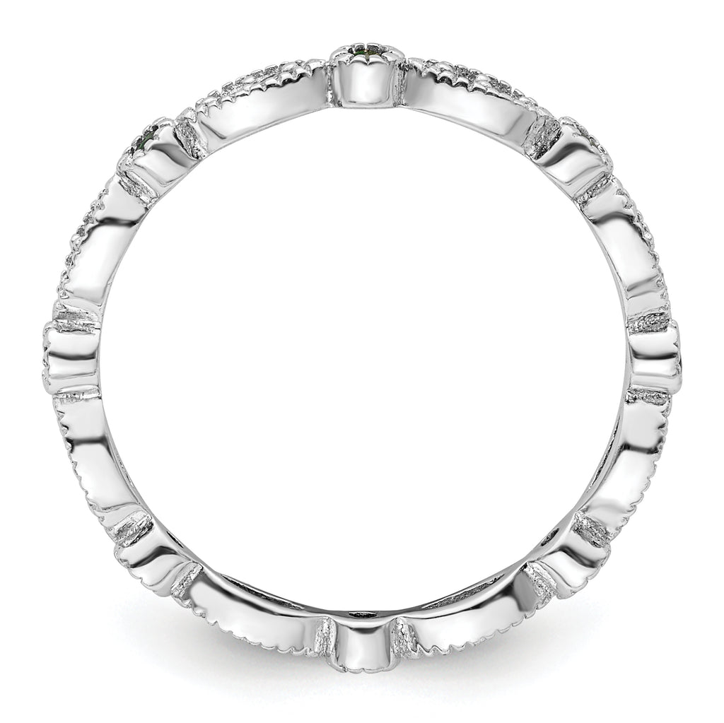Sterling Silver Stackable Expressions Created Emerald Diamond Ring
