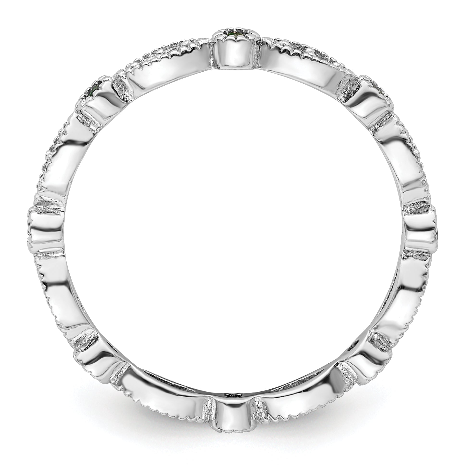Sterling Silver Stackable Expressions Created Emerald Diamond Ring