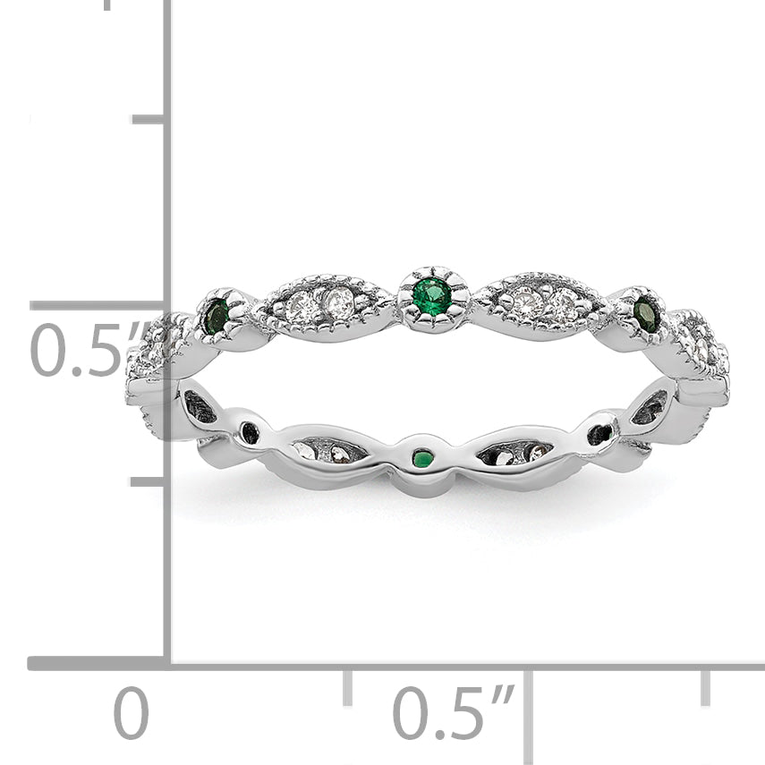 Sterling Silver Stackable Expressions Created Emerald Diamond Ring