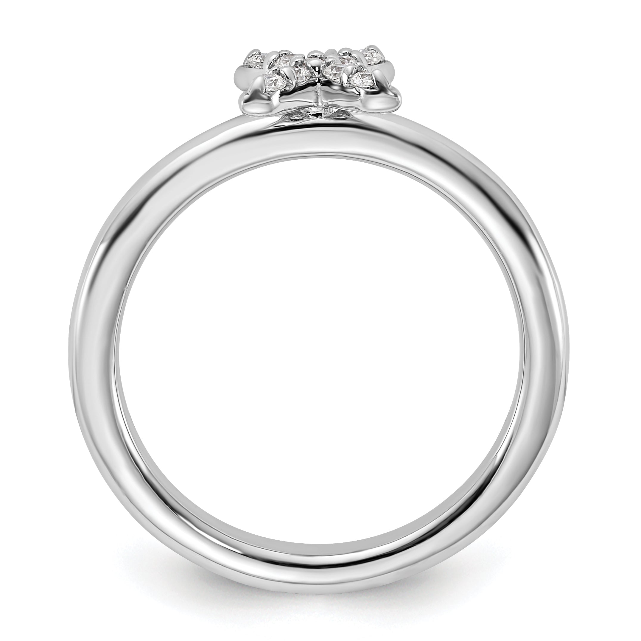 Sterling Silver Stackable Expressions Rhodium-plated CZ X Ring Secondary image