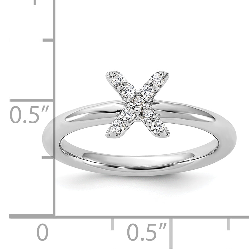 Sterling Silver Stackable Expressions Rhodium-plated CZ X Ring