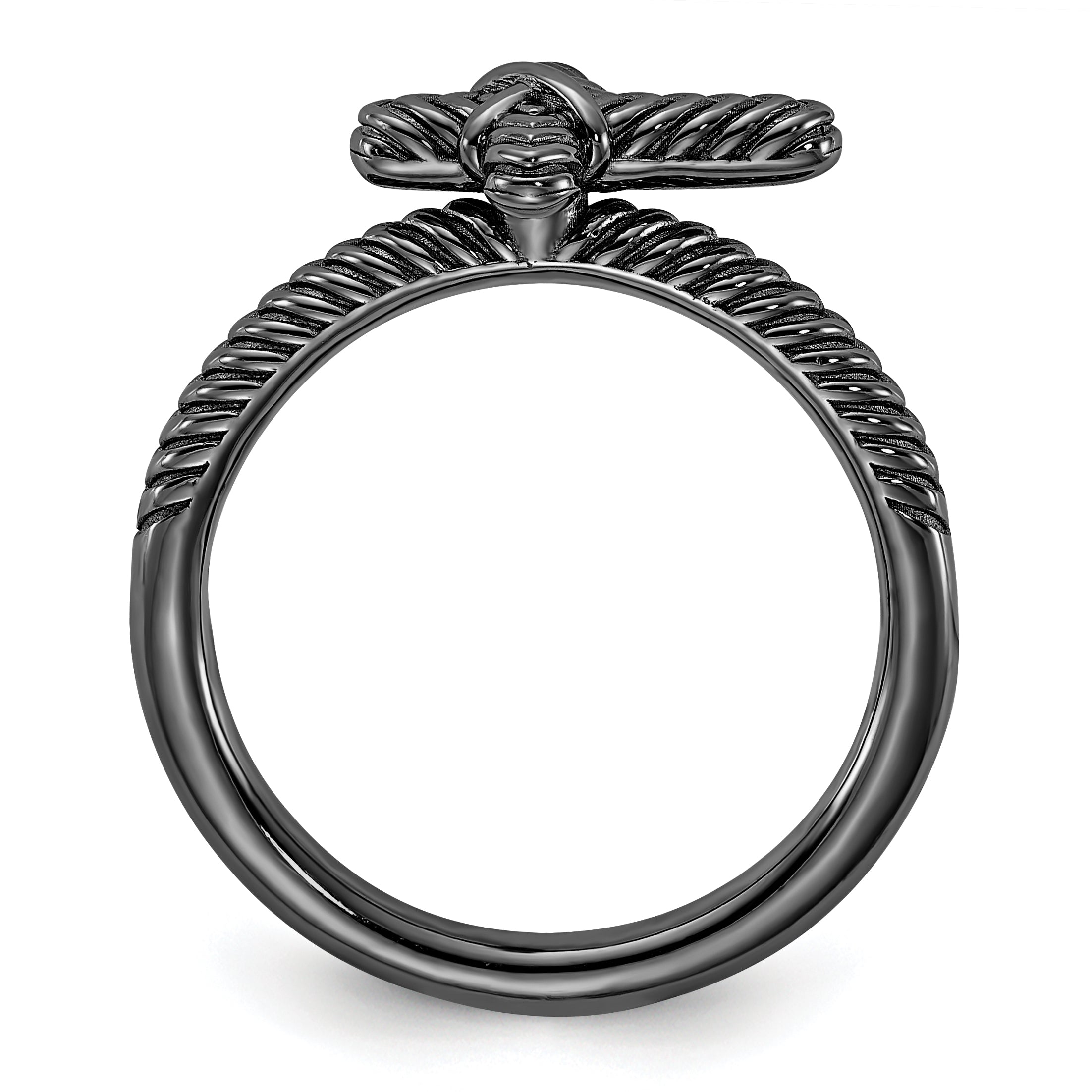 Sterling Silver Stackable Expressions Black Rhodium Textured Cross Ring Secondary image