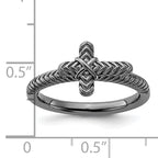 Sterling Silver Stackable Expressions Black Rhodium Textured Cross Ring