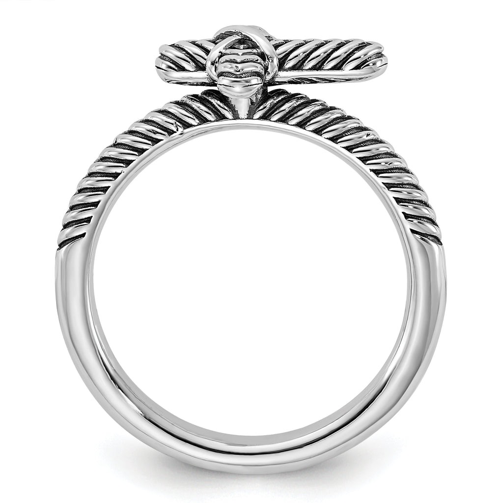 Sterling Silver Stackable Expressions Oxidized and Textured Cross Ring