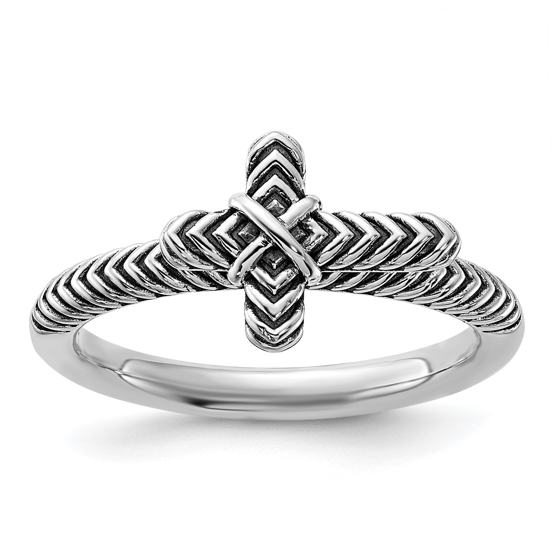 Sterling Silver Stackable Expressions Oxidized and Textured Cross Ring Main image