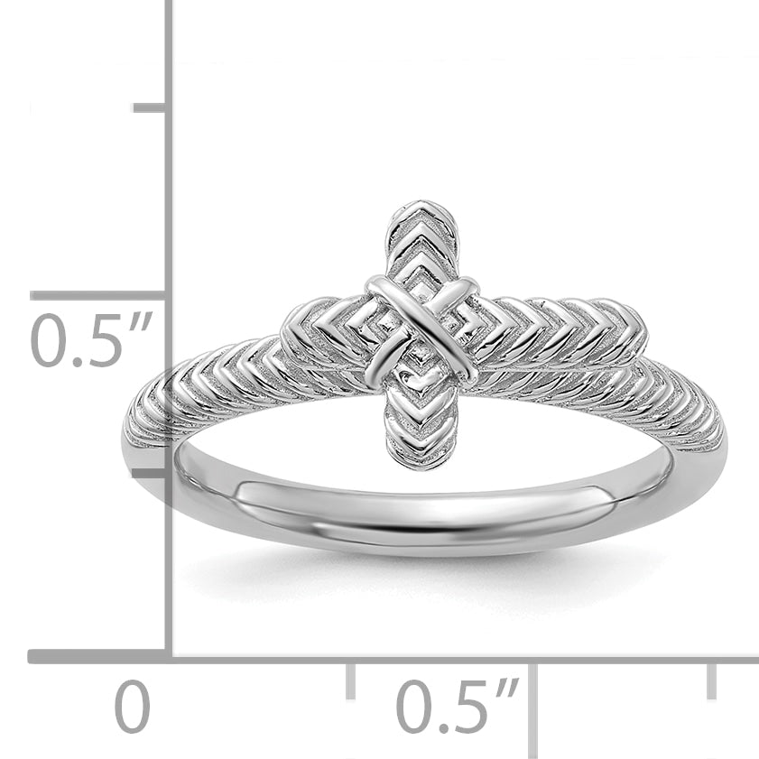 Sterling Silver Stackable Expressions Rhodium-plated Textured Cross Ring
