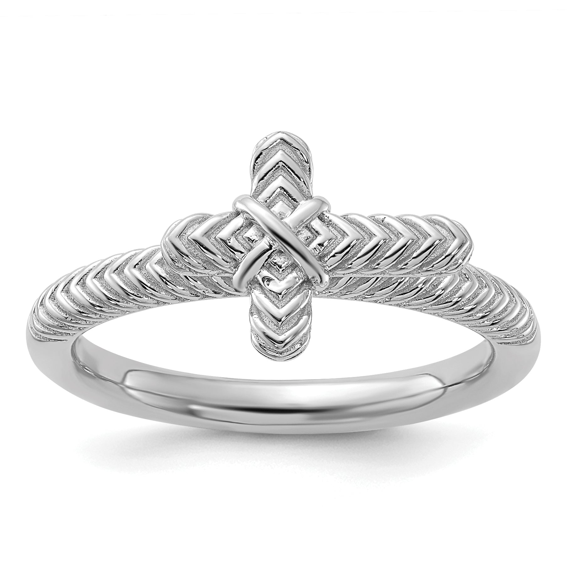Sterling Silver Stackable Expressions Rhodium-plated Textured Cross Ring Main image
