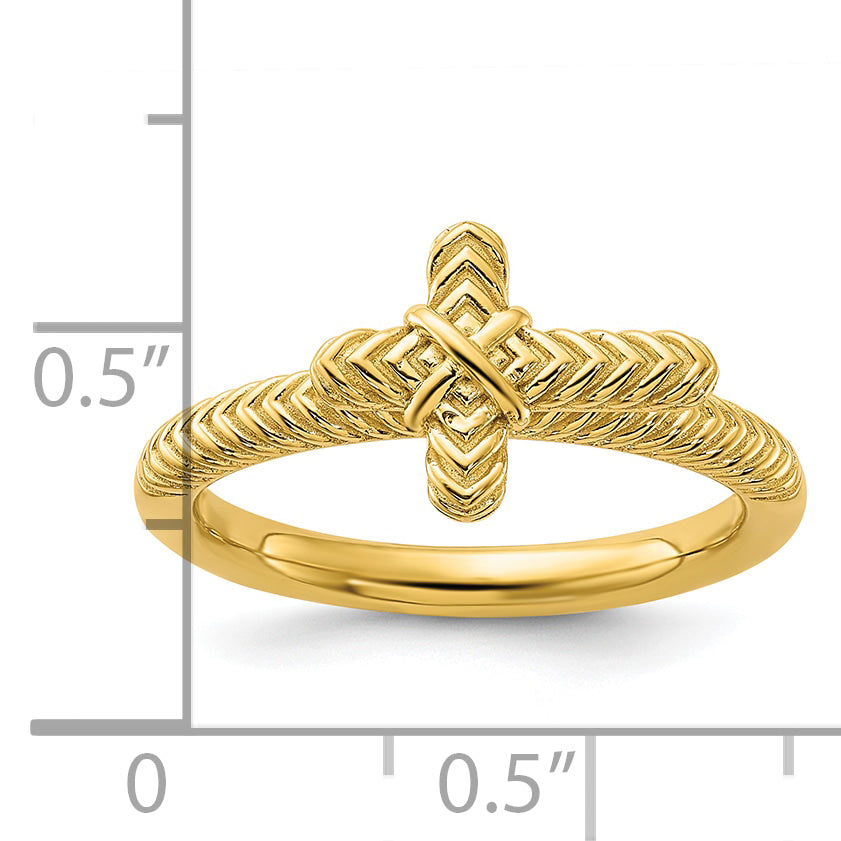 Sterling Silver Stackable Expressions Gold-plated Textured Cross Ring