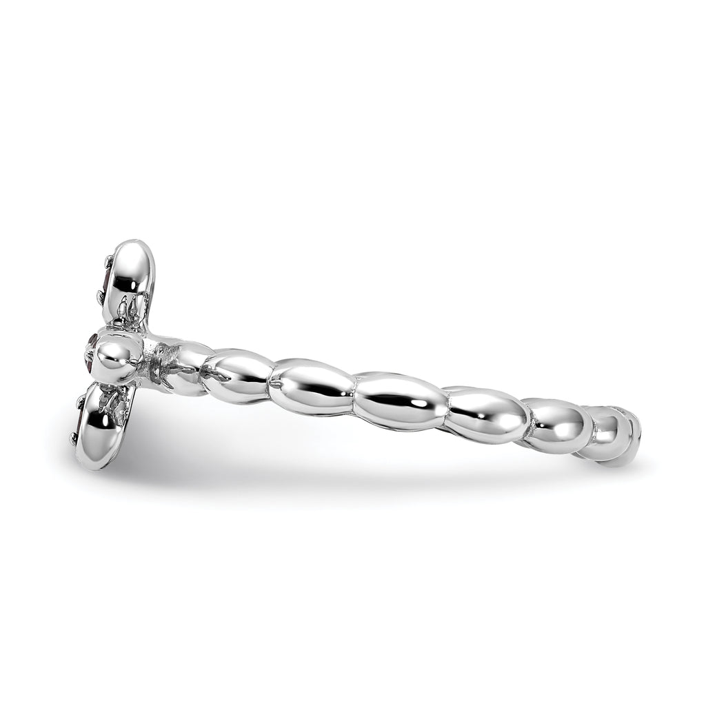 Sterling Silver Stackable Expressions Rhodium-plated Garnet Cross Ring
