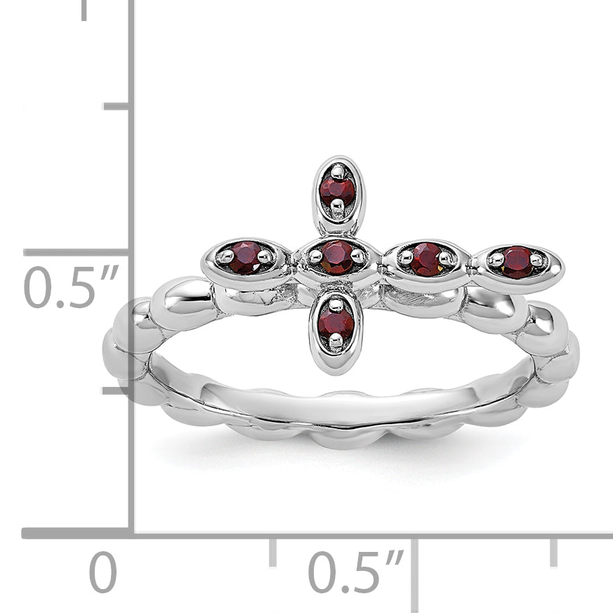 Sterling Silver Stackable Expressions Rhodium-plated Garnet Cross Ring