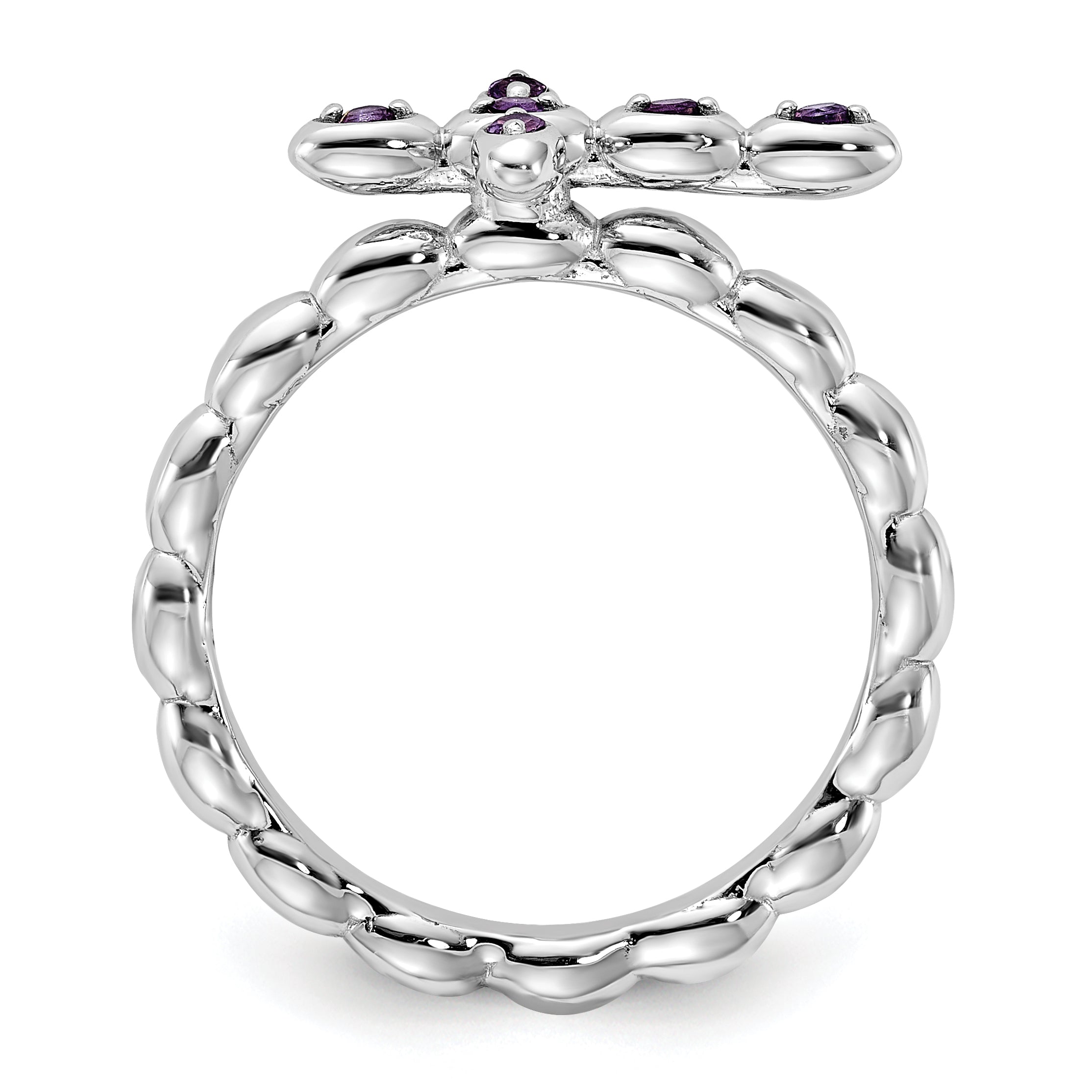 Sterling Silver Stackable Expressions Rhodium-plated Amethyst Cross Ring