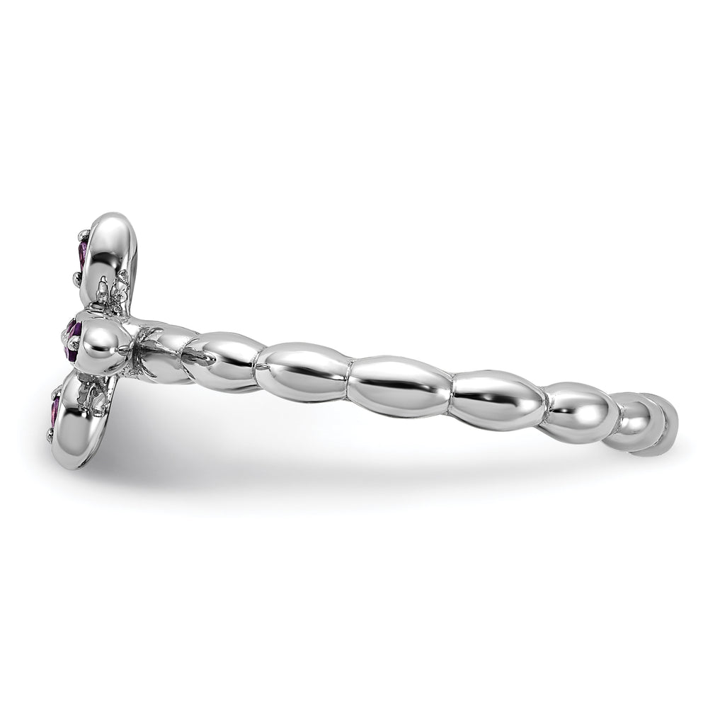 Sterling Silver Stackable Expressions Rhodium-plated Amethyst Cross Ring
